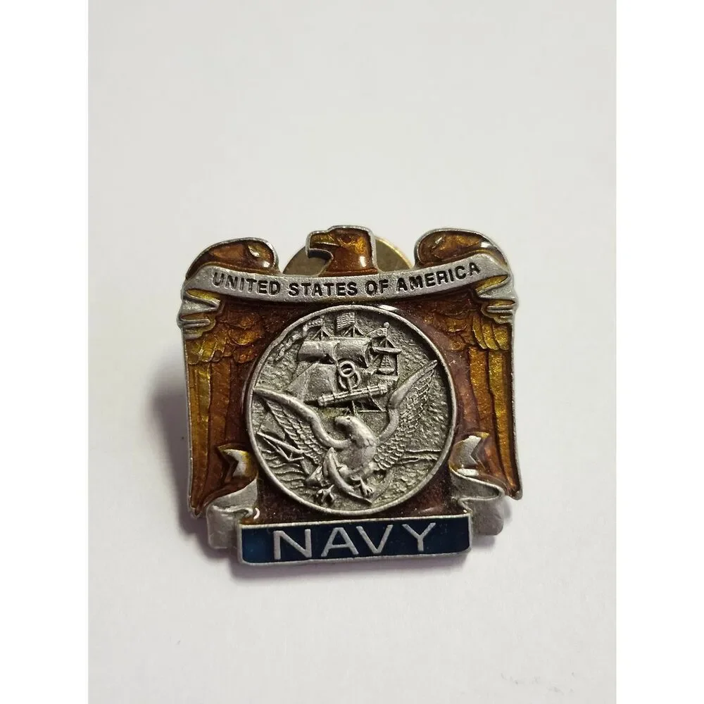 American Legion Eagle US Navy Enamel Lapel Pin Pewter Vintage Hat Pin